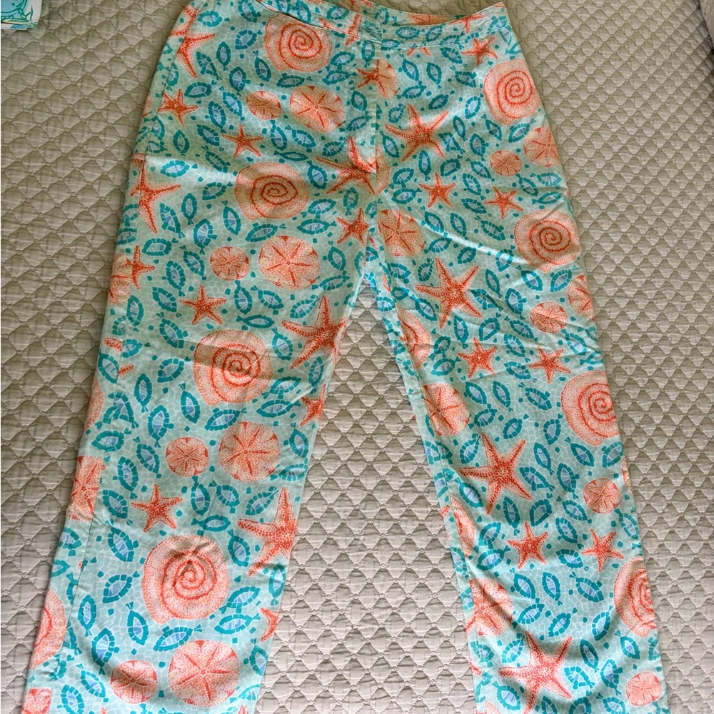 Lilly Pulitzer Teal & Coral Seashell Print Capris